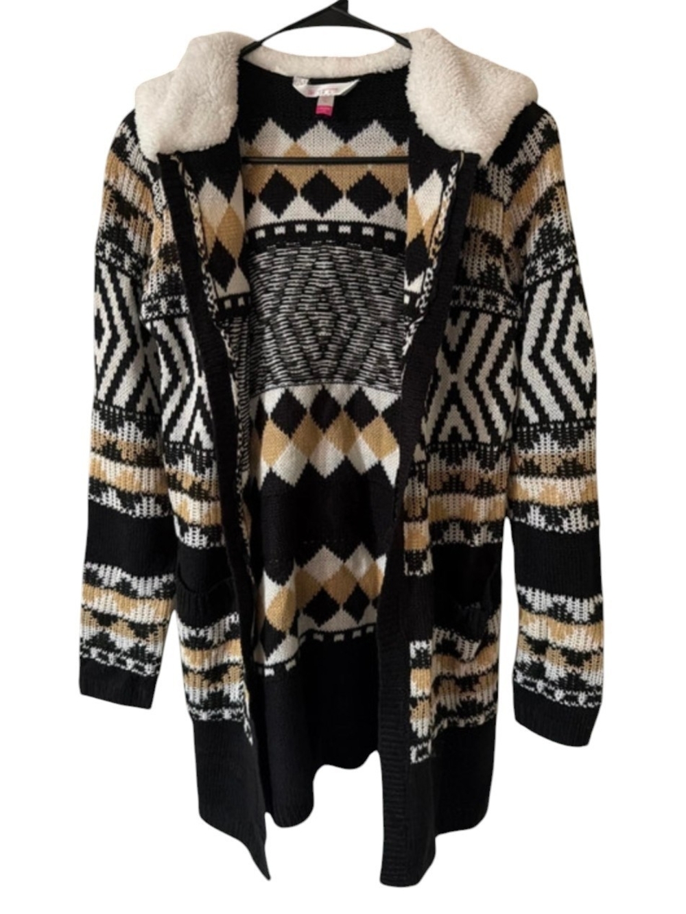No Boundaries Cozy Geometric Hooded Sweater Cardigan Size 1XS